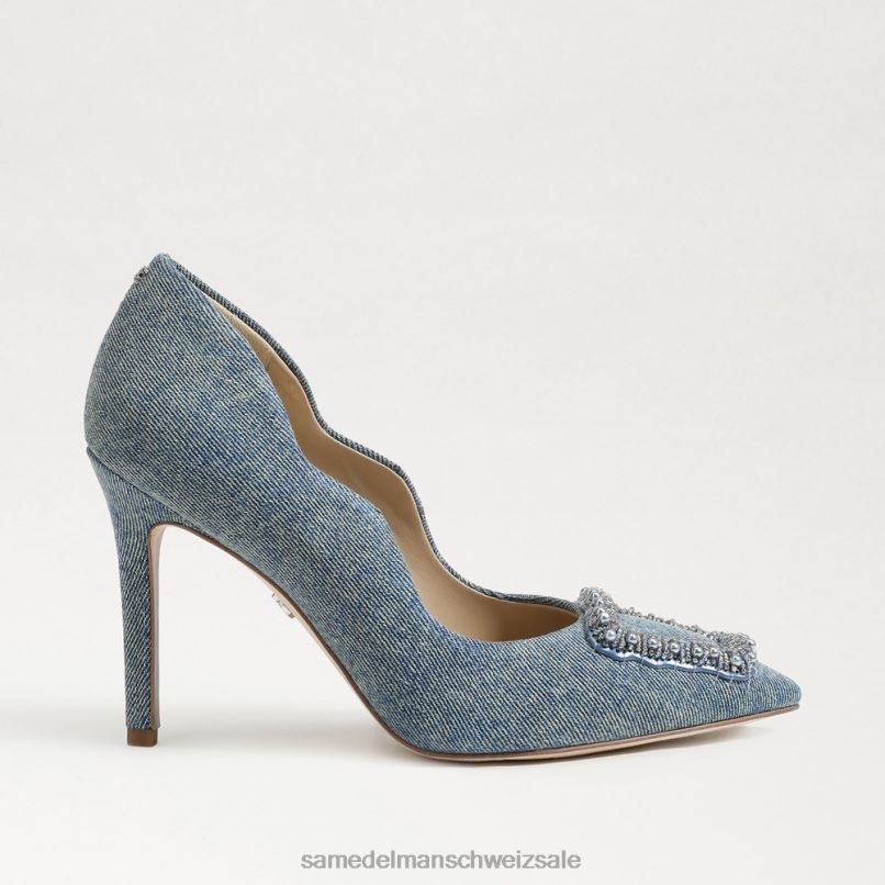 CH Sam Edelman Frauen Harriett-Perlen-Absatz mit spitzer Zehenpartie neublau gewaschen X2J86583 Schuhwerk