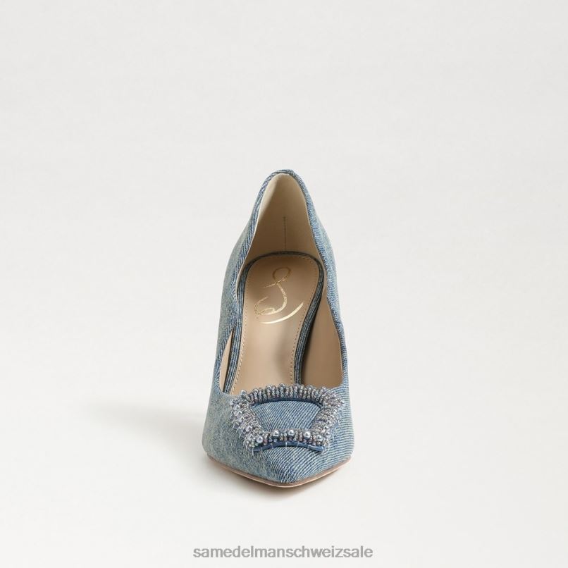 CH Sam Edelman Frauen Harriett-Perlen-Absatz mit spitzer Zehenpartie neublau gewaschen X2J86583 Schuhwerk