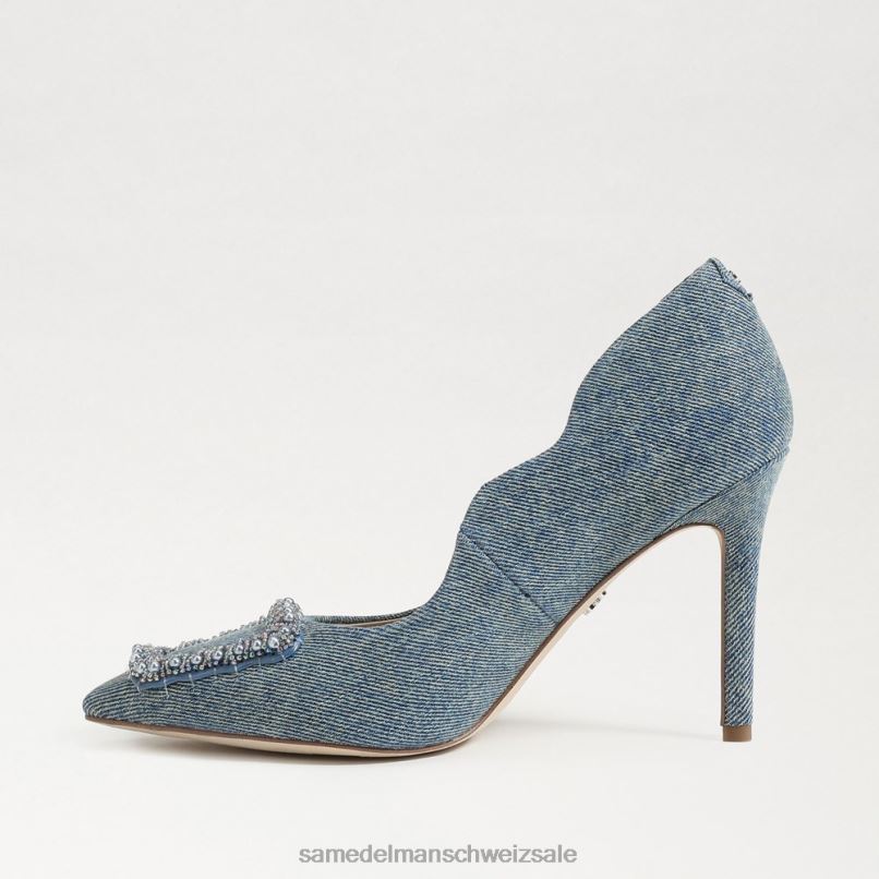 CH Sam Edelman Frauen Harriett-Perlen-Absatz mit spitzer Zehenpartie neublau gewaschen X2J86583 Schuhwerk
