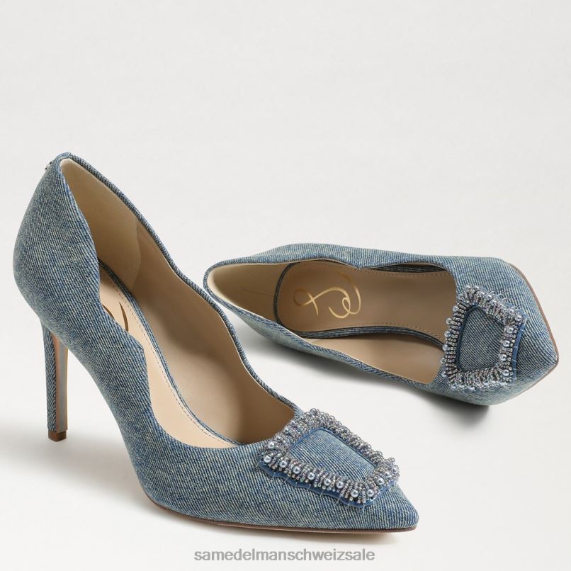 CH Sam Edelman Frauen Harriett-Perlen-Absatz mit spitzer Zehenpartie neublau gewaschen X2J86583 Schuhwerk