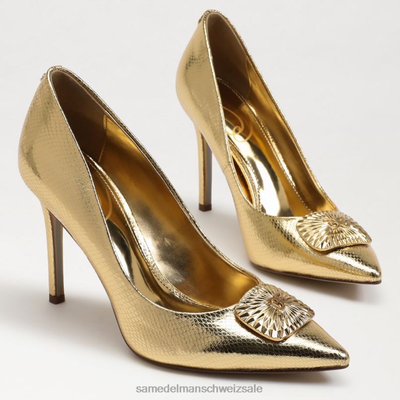 CH Sam Edelman Frauen Haselnussbrauner, strahlender spitzer Zehenabsatz Bernstein Gold X2J86656 Schuhwerk