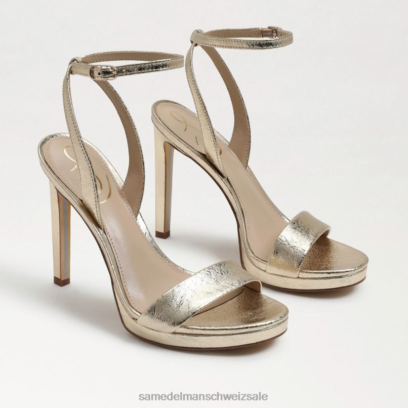 CH Sam Edelman Frauen Jade-Knöchelriemenabsatz Blattgoldleder X2J86386 Schuhwerk