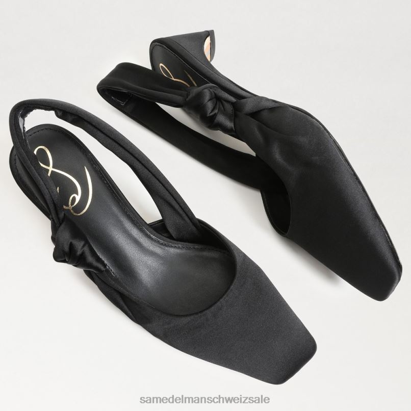 CH Sam Edelman Frauen Meredith Slingback-Kitten-Heel schwarzer Satin X2J86876 Schuhwerk