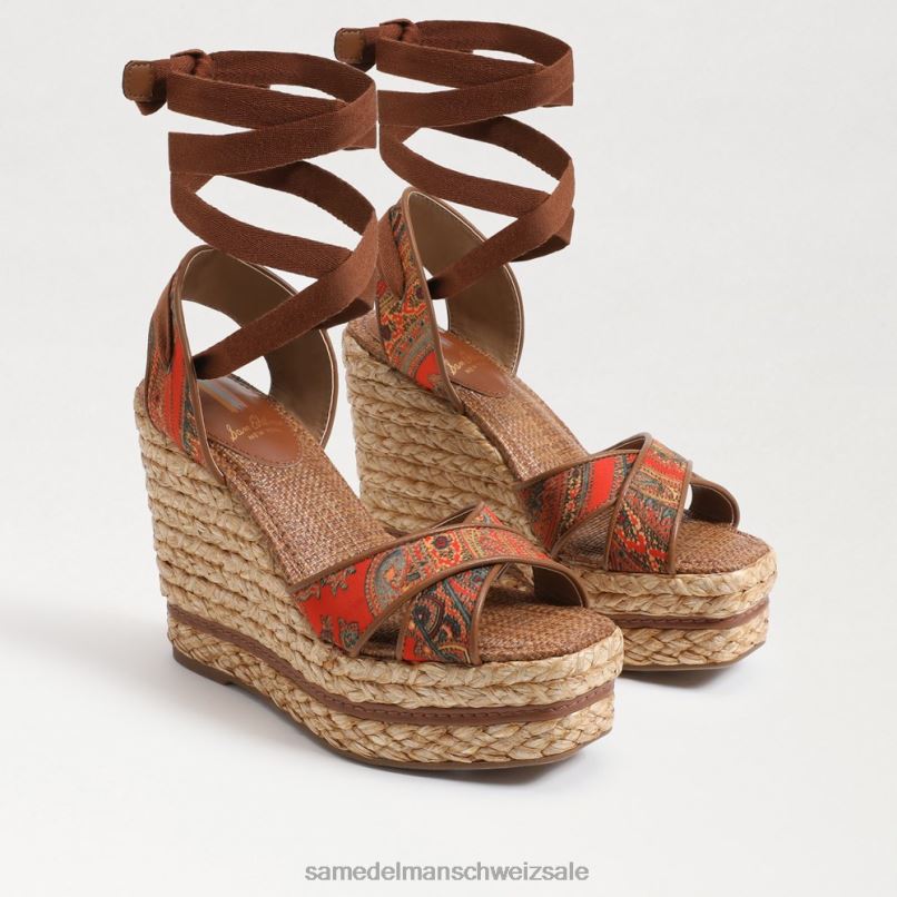 CH Sam Edelman Frauen Vaughn Espadrille-Keilsandale Orangenmohn X2J86243 Schuhwerk