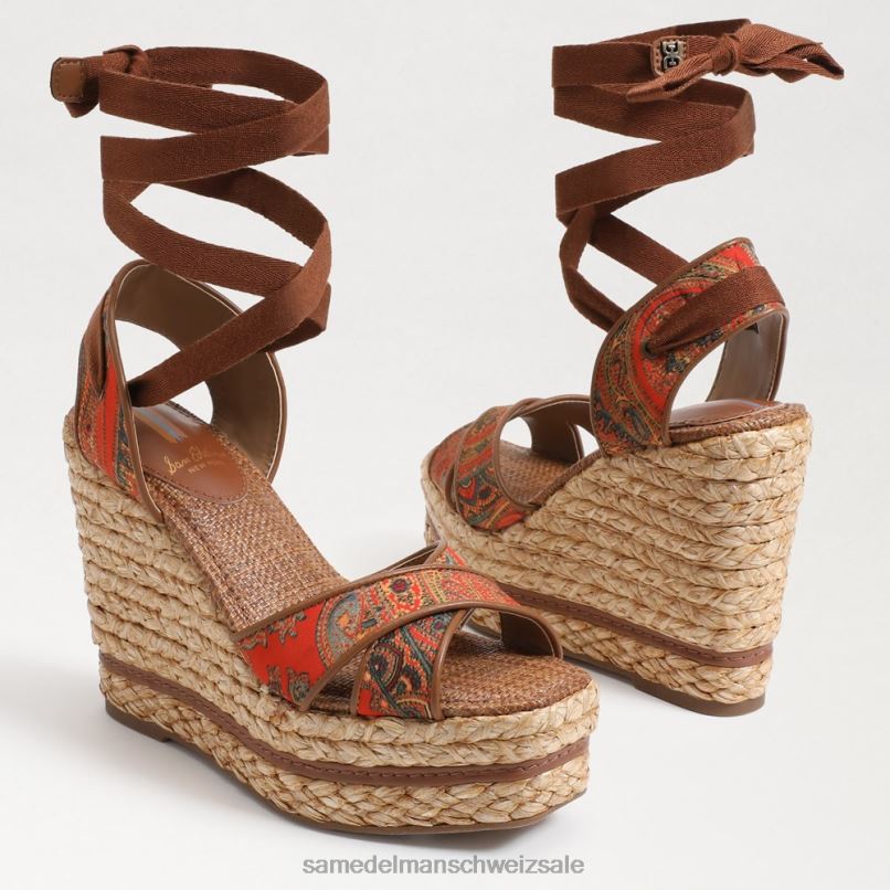 CH Sam Edelman Frauen Vaughn Espadrille-Keilsandale Orangenmohn X2J86243 Schuhwerk