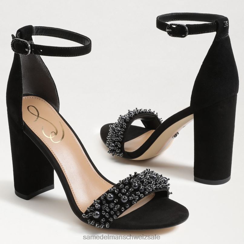 CH Sam Edelman Frauen Yaro Perla Sandale mit Blockabsatz schwarzes Wildleder X2J86619 Schuhwerk