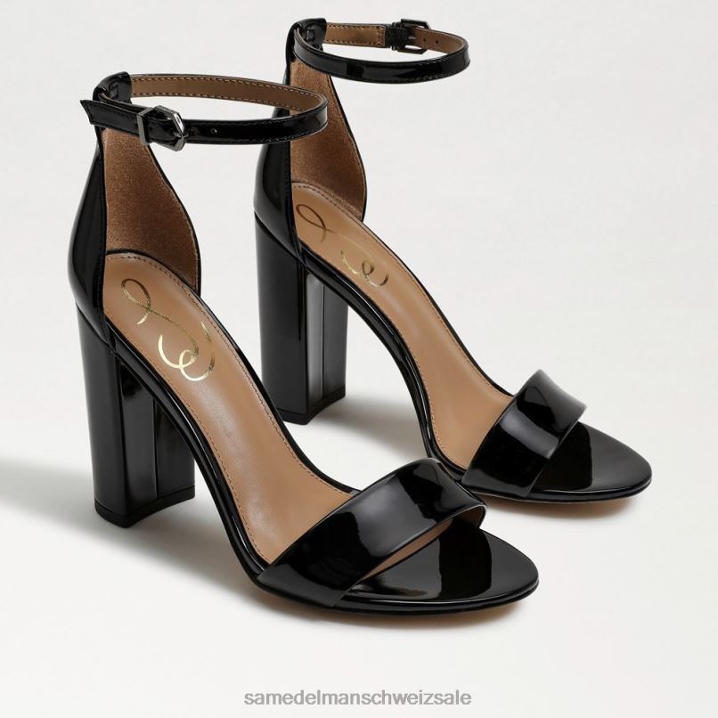 CH Sam Edelman Frauen Yaro-Sandale mit Blockabsatz schwarzes Lackleder X2J86336 Schuhwerk