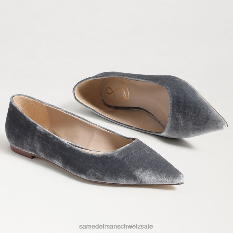 CH Sam Edelman Frauen Wanda spitze Zehenpartie flach rauchblauer Samt X2J86474 Schuhwerk