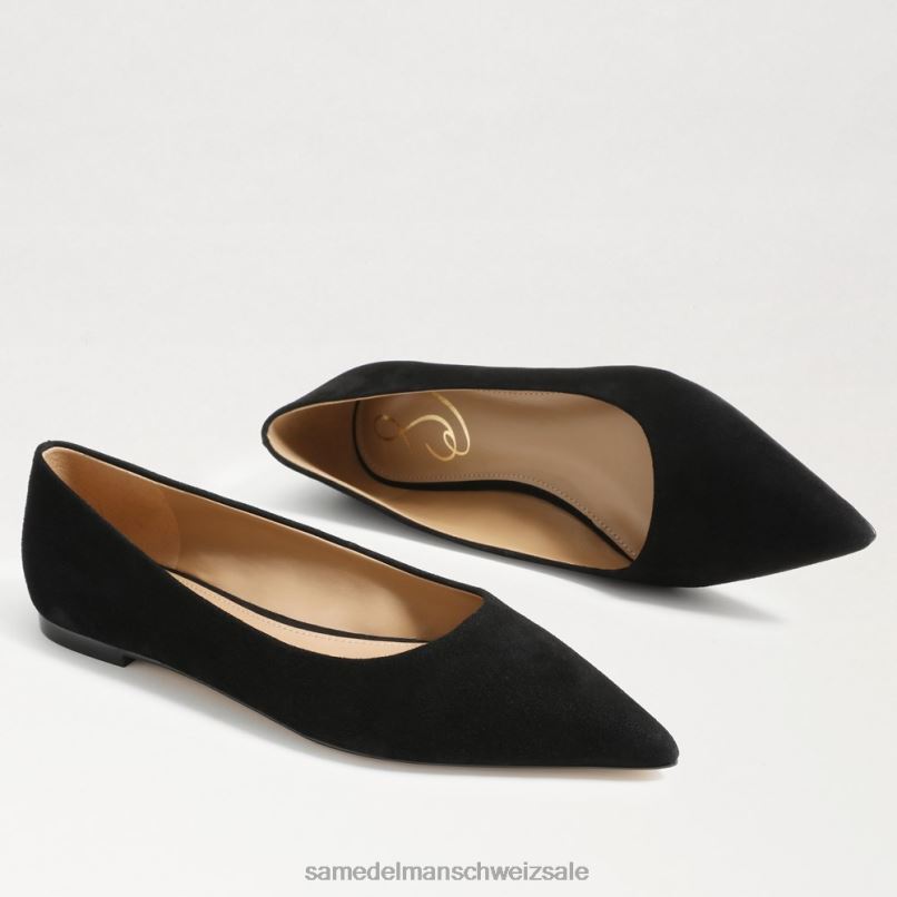 CH Sam Edelman Frauen Wanda spitze Zehenpartie flach schwarzes Wildleder X2J86484 Schuhwerk