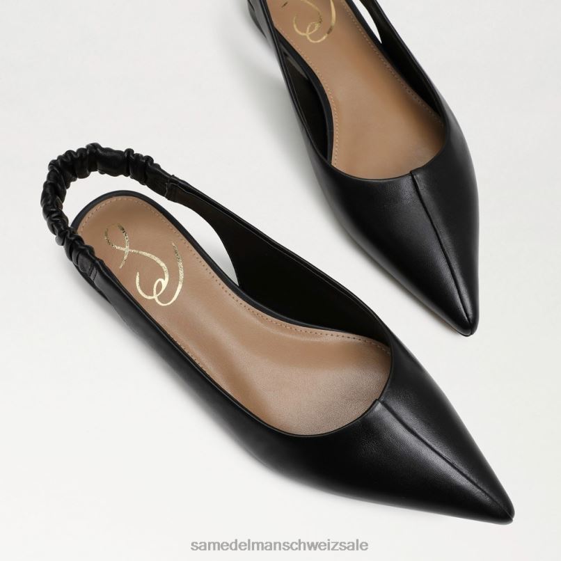 CH Sam Edelman Frauen Whitney Slingback, spitze Zehenpartie, flach schwarzes Leder X2J86736 Schuhwerk
