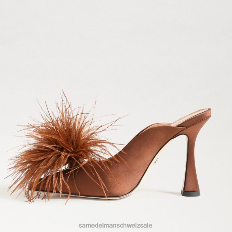 CH Sam Edelman Frauen Anthony Feder-Mule-Pumpe Kakaobrauner Satin X2J86726 Schuhwerk