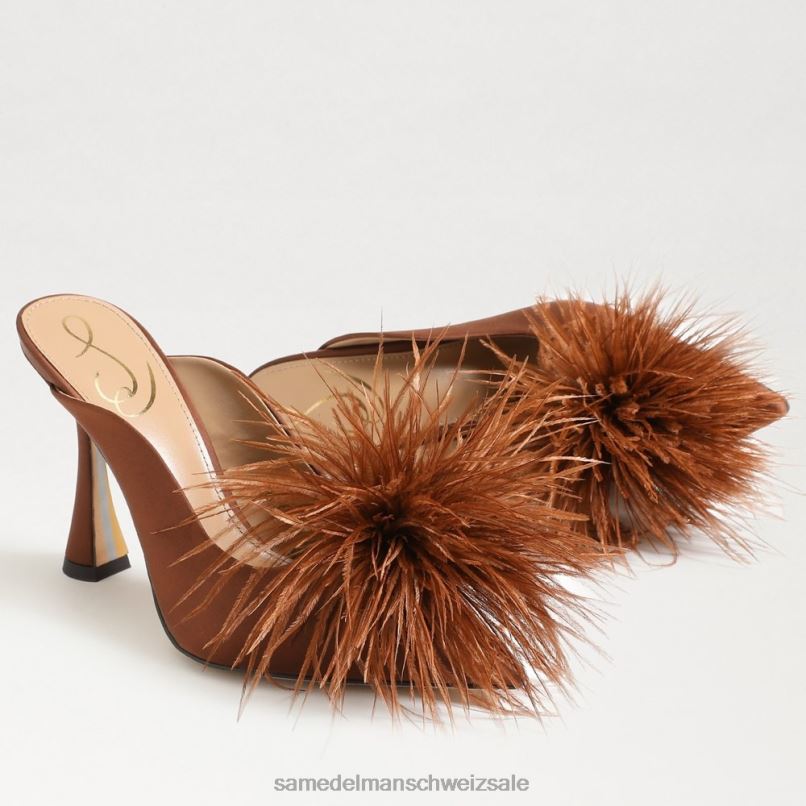CH Sam Edelman Frauen Anthony Feder-Mule-Pumpe Kakaobrauner Satin X2J86726 Schuhwerk