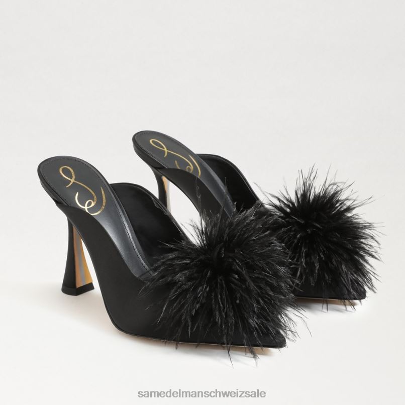 CH Sam Edelman Frauen Anthony Feder-Mule-Pumpe schwarzer Satin X2J86725 Schuhwerk