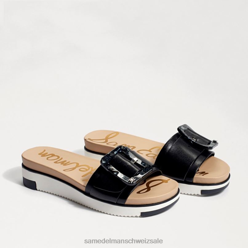 CH Sam Edelman Frauen Ariane Slide-Sandale schwarzes Leder X2J86183 Schuhwerk