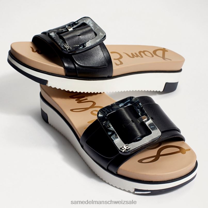 CH Sam Edelman Frauen Ariane Slide-Sandale schwarzes Leder X2J86183 Schuhwerk