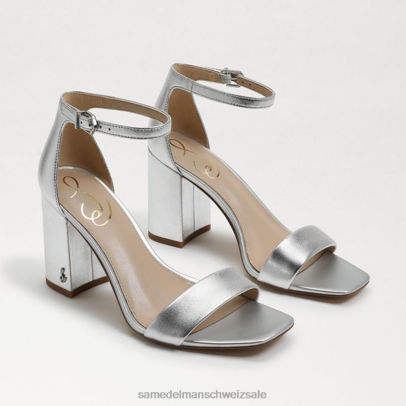 CH Sam Edelman Frauen Daniella Sandale mit Blockabsatz silbernes Metallic-Leder X2J86298 Schuhwerk