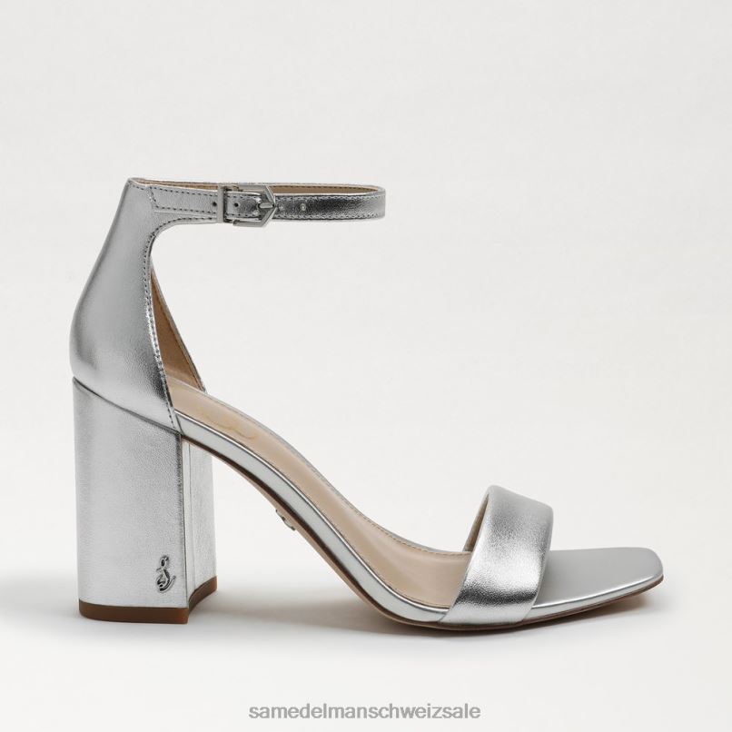 CH Sam Edelman Frauen Daniella Sandale mit Blockabsatz silbernes Metallic-Leder X2J86298 Schuhwerk