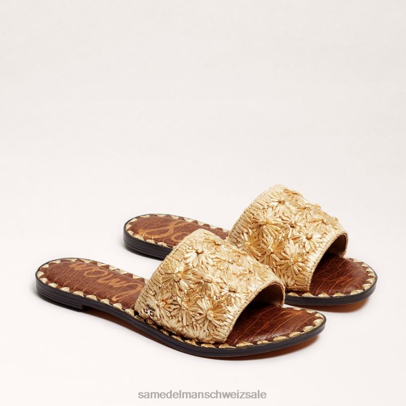 CH Sam Edelman Frauen Giovanna Raffiabast-Slide-Sandale Gold Blatt X2J8671 Schuhwerk