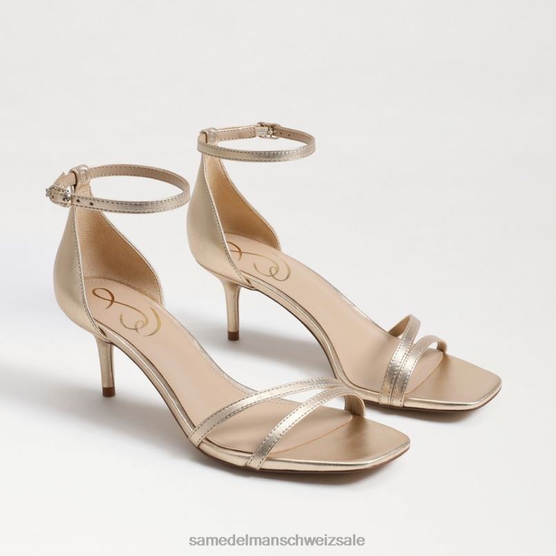 CH Sam Edelman Frauen Pfingstrosen-Sandale mit Kätzchenabsatz Blattgoldleder X2J86506 Schuhwerk
