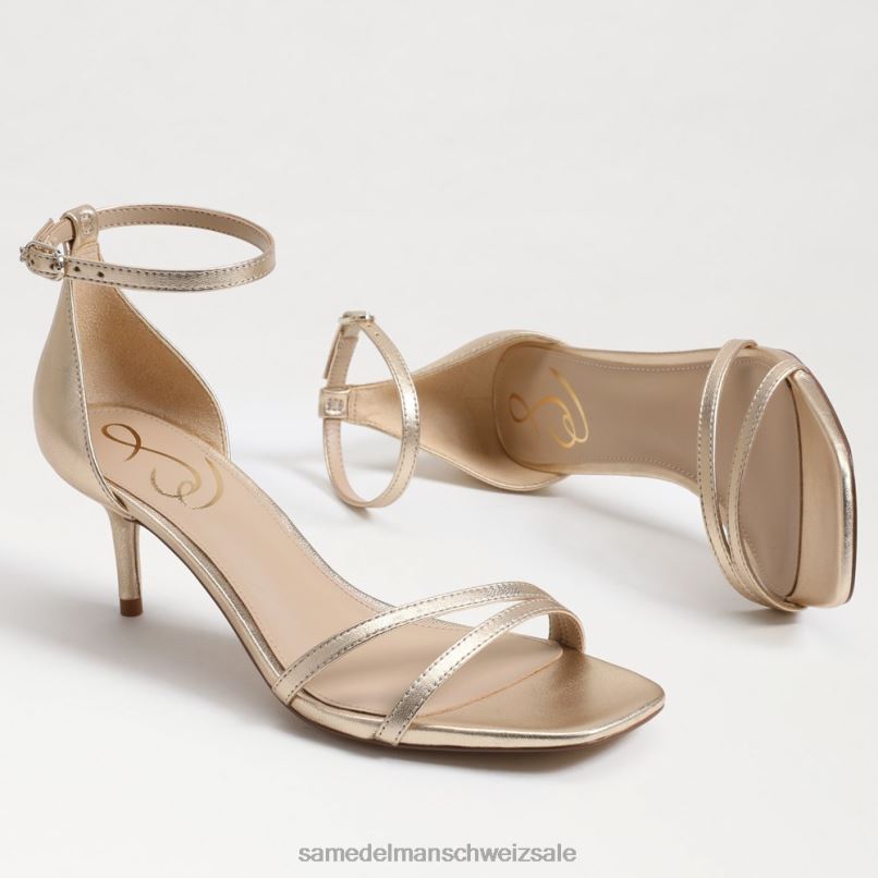CH Sam Edelman Frauen Pfingstrosen-Sandale mit Kätzchenabsatz Blattgoldleder X2J86506 Schuhwerk