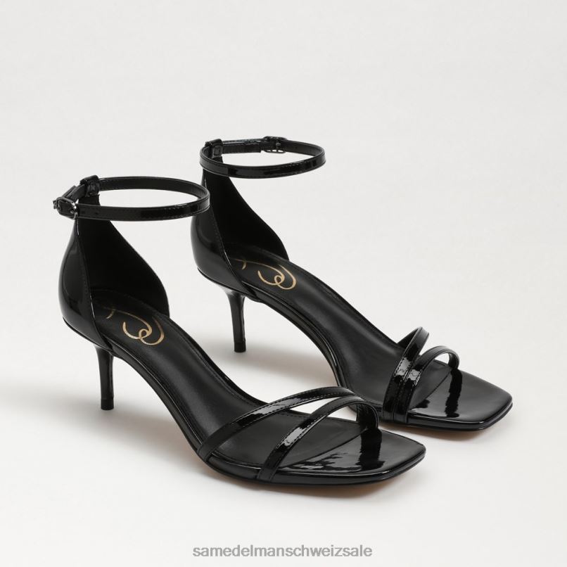 CH Sam Edelman Frauen Pfingstrosen-Sandale mit Kätzchenabsatz schwarzes Lackleder X2J86503 Schuhwerk