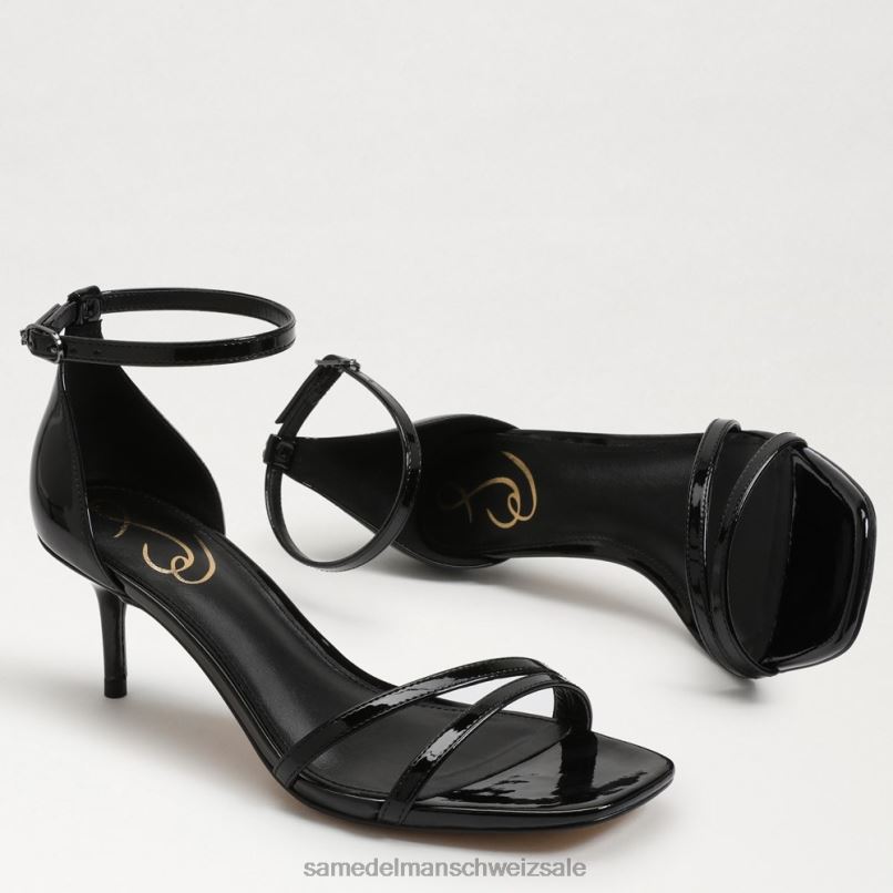 CH Sam Edelman Frauen Pfingstrosen-Sandale mit Kätzchenabsatz schwarzes Lackleder X2J86503 Schuhwerk
