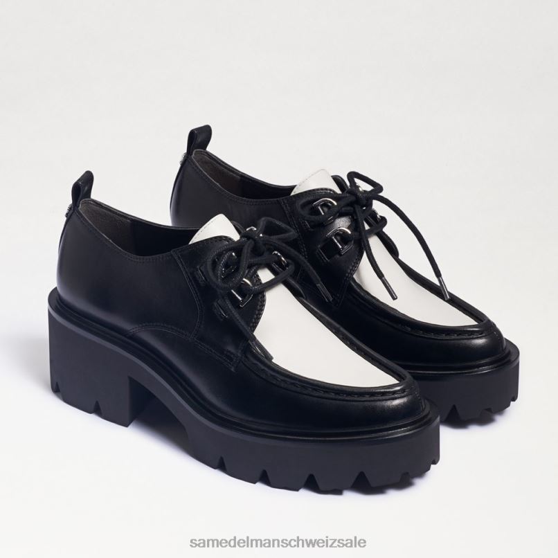 CH Sam Edelman Frauen Monna-Loafer zum Schnüren mit Stollensohle schwarz/weißes Leder X2J86719 Schuhwerk