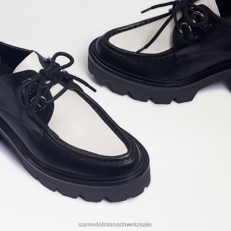 CH Sam Edelman Frauen Monna-Loafer zum Schnüren mit Stollensohle schwarz/weißes Leder X2J86719 Schuhwerk