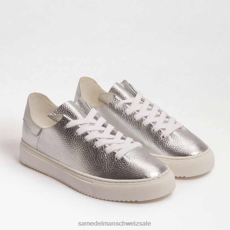 CH Sam Edelman Frauen Mohn-Schnürsneaker weiches silbernes Leder X2J86308 Schuhwerk