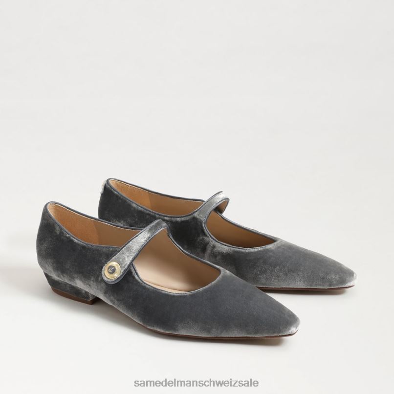CH Sam Edelman Frauen Jene Mary Jane spitze Zehenpartie flach rauchblauer Samt X2J86541 Schuhwerk