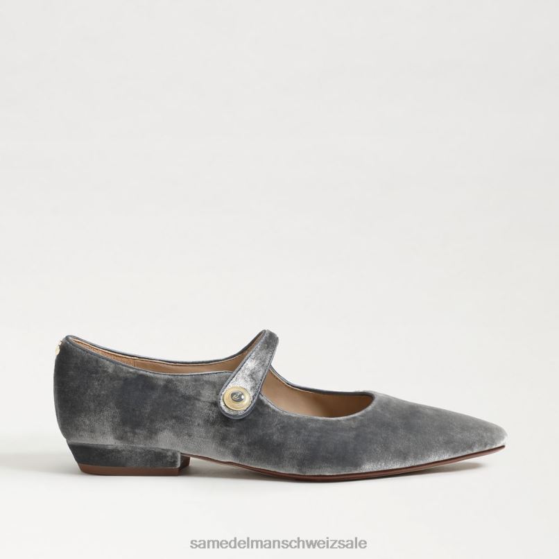 CH Sam Edelman Frauen Jene Mary Jane spitze Zehenpartie flach rauchblauer Samt X2J86541 Schuhwerk