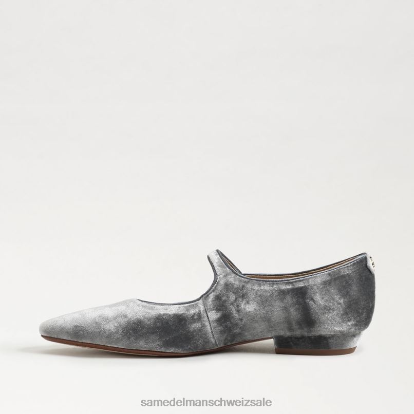 CH Sam Edelman Frauen Jene Mary Jane spitze Zehenpartie flach rauchblauer Samt X2J86541 Schuhwerk