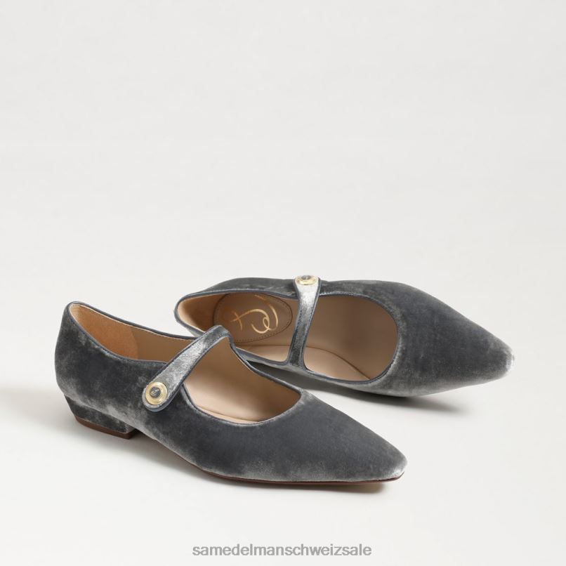 CH Sam Edelman Frauen Jene Mary Jane spitze Zehenpartie flach rauchblauer Samt X2J86541 Schuhwerk
