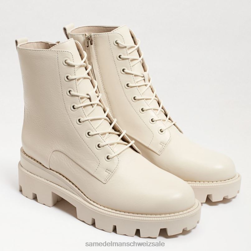 CH Sam Edelman Frauen Kampfstiefel mit Mansarden-Plateau modernes elfenbeinfarbenes Leder X2J86625 Schuhwerk