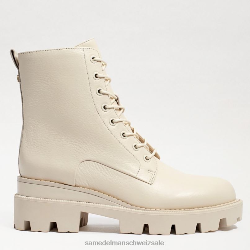 CH Sam Edelman Frauen Kampfstiefel mit Mansarden-Plateau modernes elfenbeinfarbenes Leder X2J86625 Schuhwerk