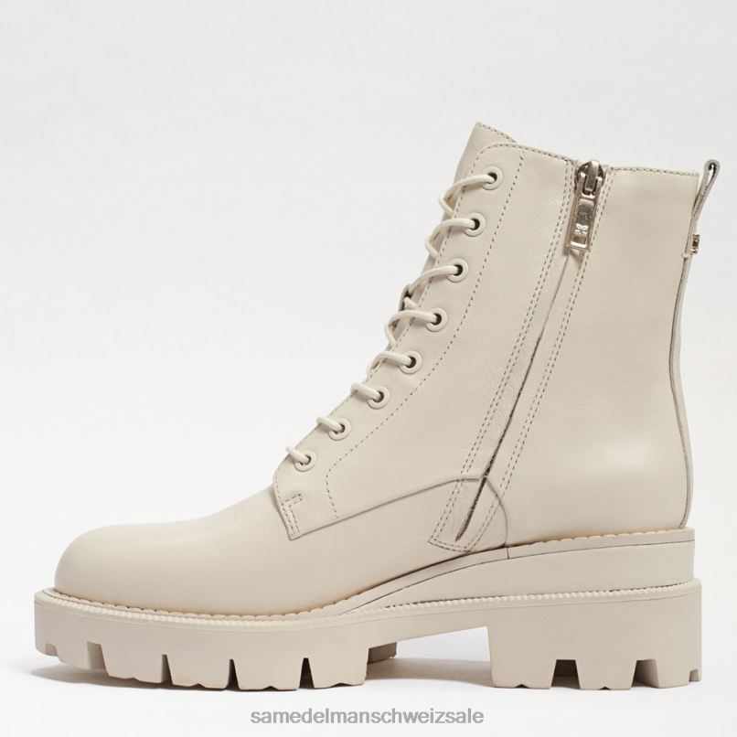 CH Sam Edelman Frauen Kampfstiefel mit Mansarden-Plateau modernes elfenbeinfarbenes Leder X2J86625 Schuhwerk