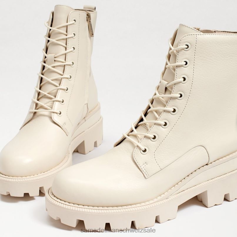 CH Sam Edelman Frauen Kampfstiefel mit Mansarden-Plateau modernes elfenbeinfarbenes Leder X2J86625 Schuhwerk