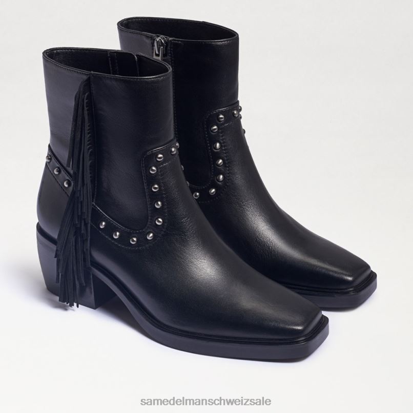 CH Sam Edelman Frauen Bernie Fransenstiefelette schwarzes Leder X2J86731 Schuhwerk