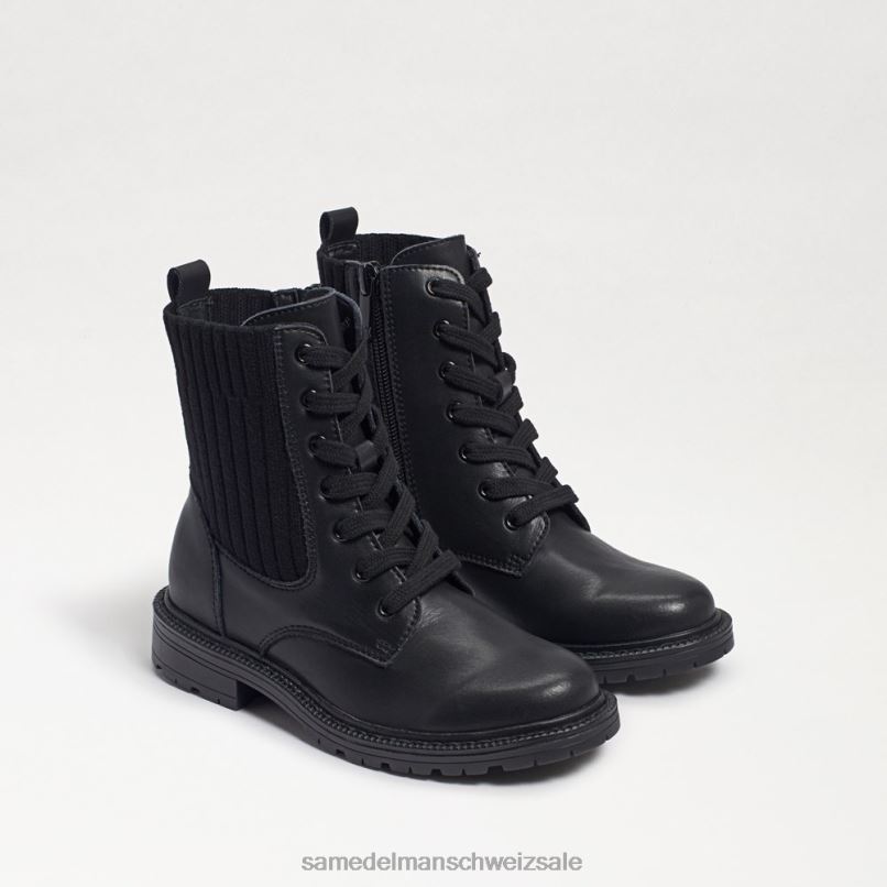 CH Sam Edelman Kinder Lydell-Kampfstiefel schwarzes Leder X2J861010 Schuhwerk